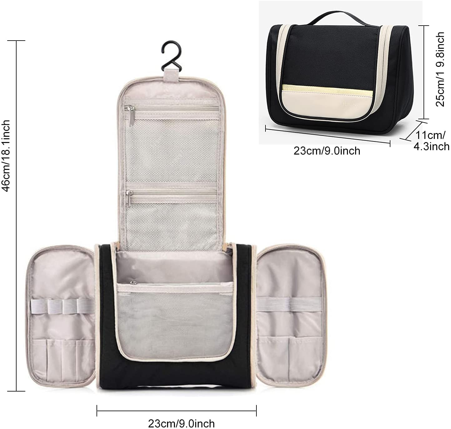 Hanging Travel Toiletry Bag: Portable Waterproof Polyester Cosmetic Travel Makeup Organizer for Women and Men- Shower Bags for Traveling, Brushes Set, Toiletries, Shaving Kit