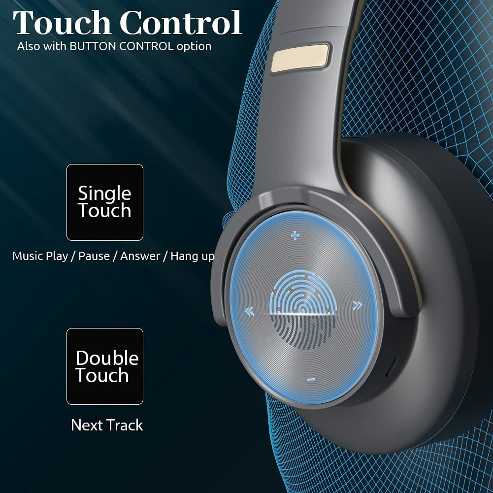 Bluetooth Headphone Over-Ear Headset Wireless 5.0 Audio 40H Playtime Foldable with Touch Control and Mic