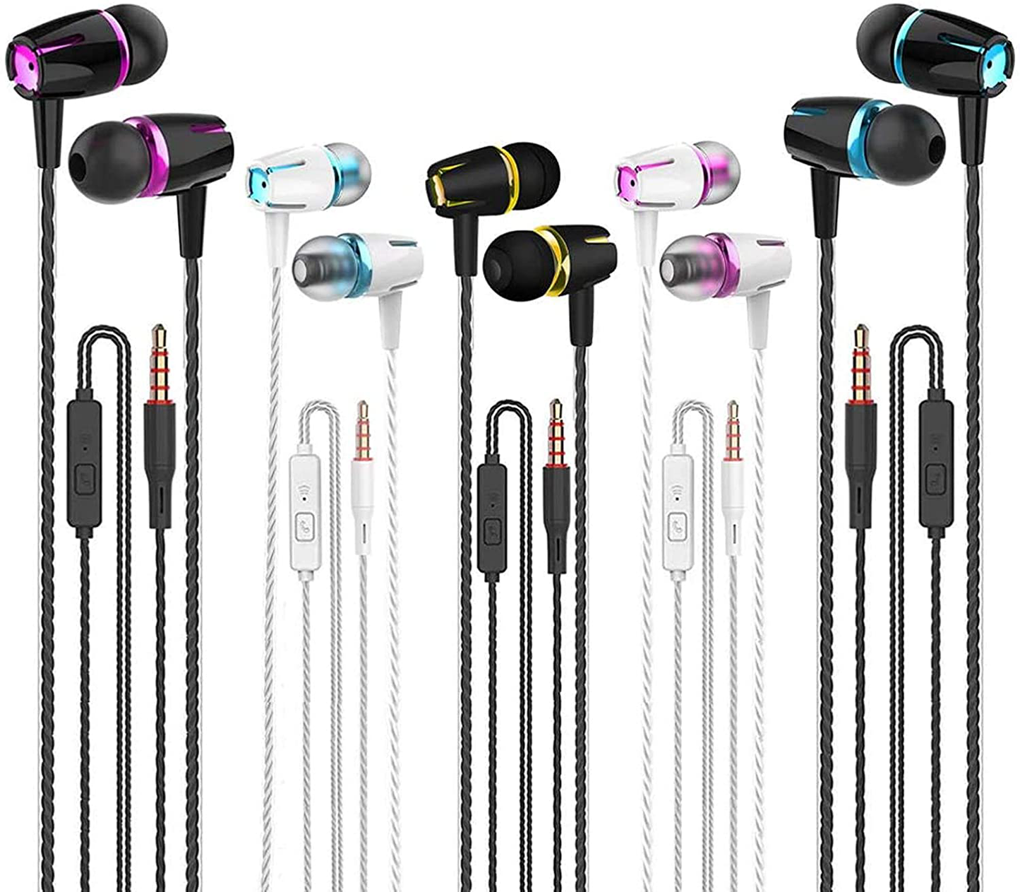 Earbuds Wired with Microphone Pack of 5, Noise Isolating in-Ear Headphones, Powerful Heavy Bass, High Definition, Earphones Compatible with iPhone, iPod, iPad, MP3, Samsung, and Most 3.5mm Jack