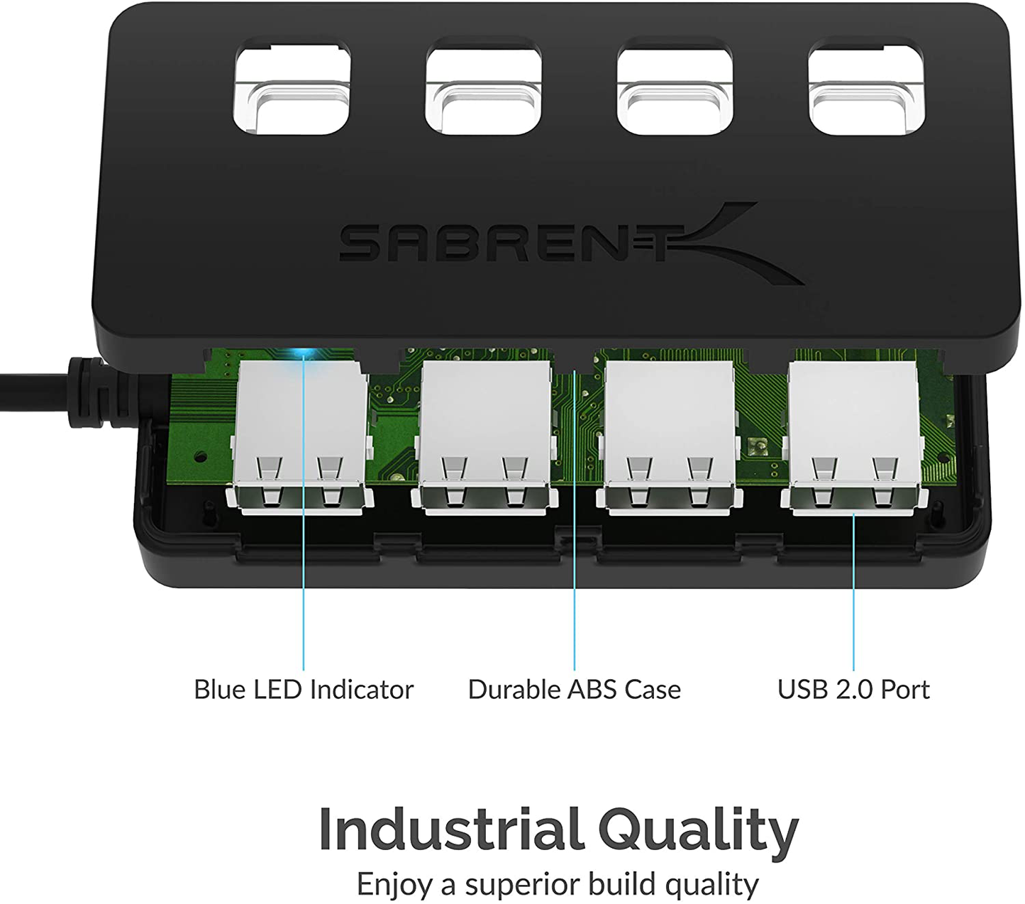 Sabrent 4-Port USB 2.0 Hub with Individual LED lit Power Switches (HB-UMLS)