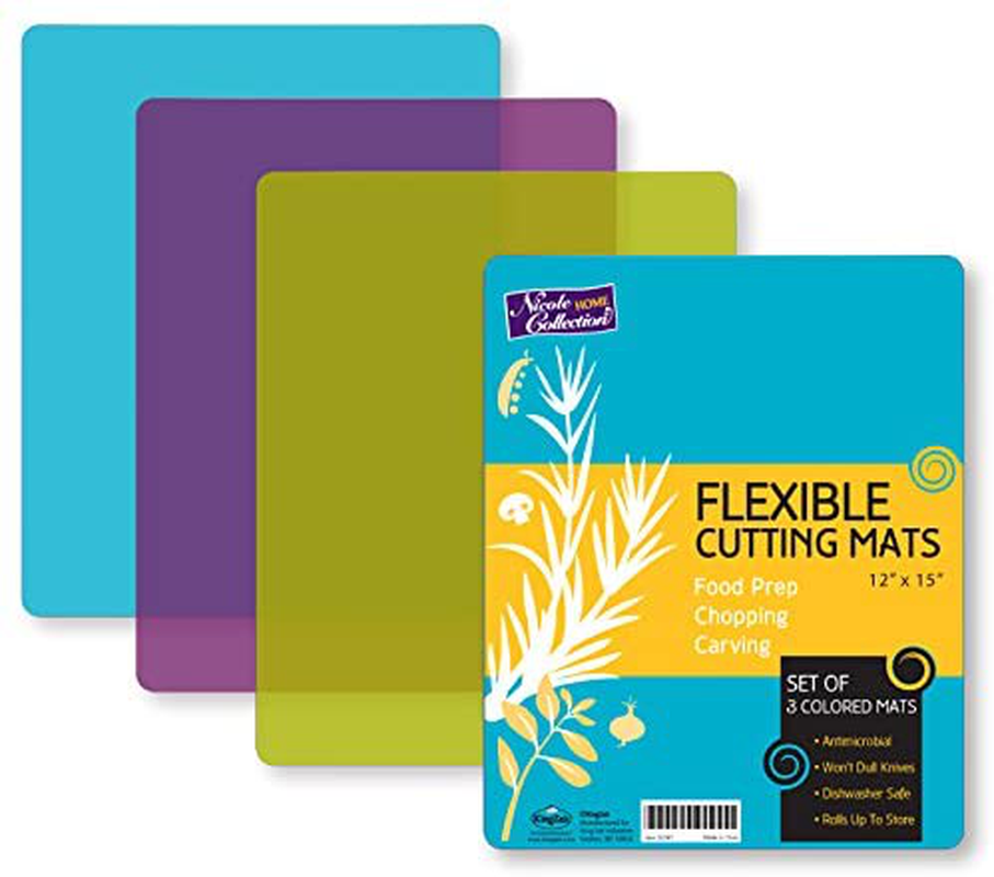 Flexible Plastic Cutting Board Mats set, Colorful Kitchen Cutting Board Set of 3 Colored Mats