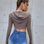 SheIn Women's Asymmetrical Hem Zipper Front Crop Hoodie Long Sleeve Ribbed Knit Sweatshirt