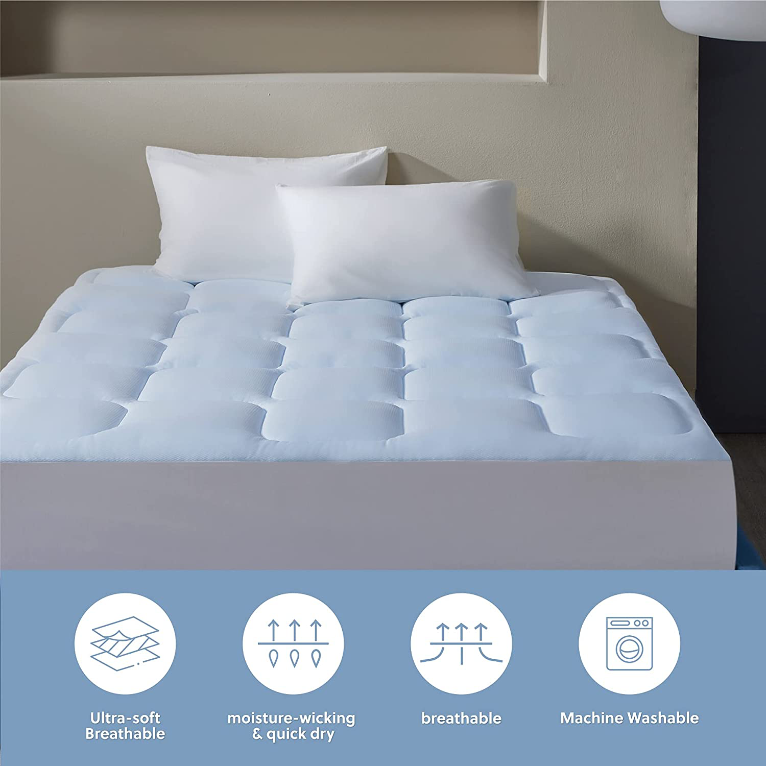 Bedsure Twin Size Mattress Pad - Breathable Cooling Mattress Pad Bedding Quilted Cool Mattress Cover Deep Pocket Fits Up to 18 inches Blue (Twin 39"x75")