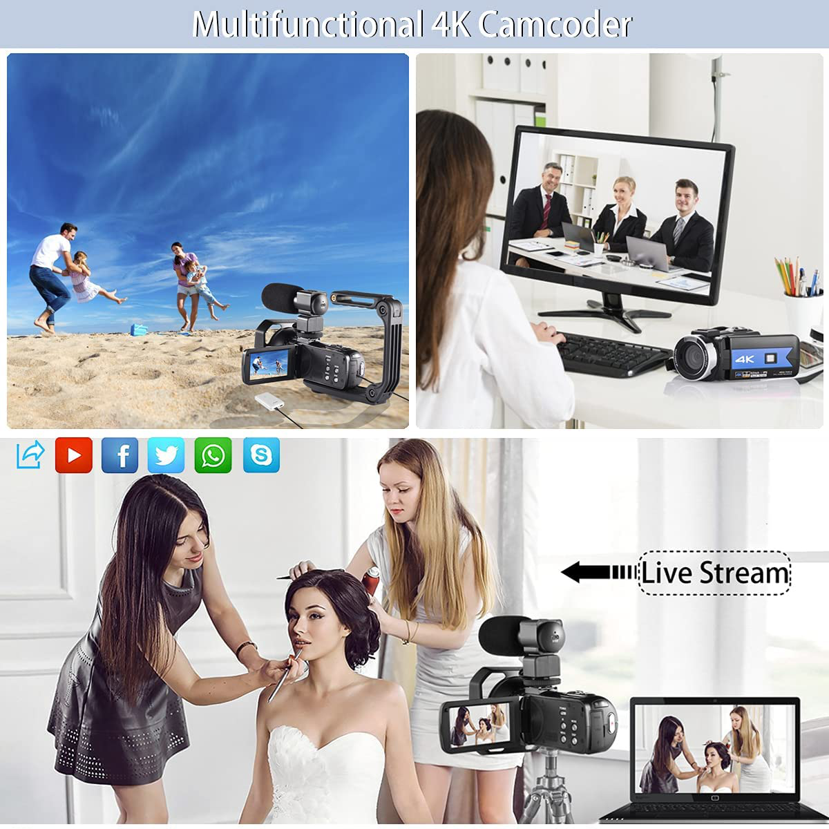 4k Camcorder with Microphone 56MP WiFi Camera with 16X Digital Zoom and Night Vision Live Streaming Recorder for YouTube Vlogging Camera Photography Stabilizer Remote Control (2 Batteries Included)