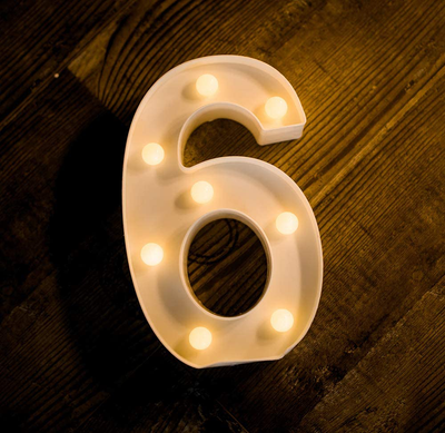 Foaky Decorative Led Light Up Number, Light Up Number Sign for Night Light Wedding Birthday Party Christmas Home Bar Decoration Number(6)