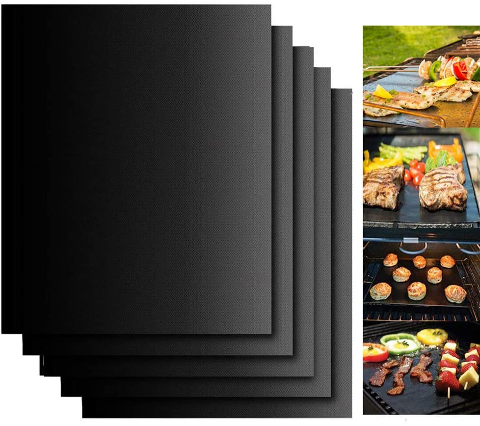 Grill Mats for Outdoor Grill, Dailyart Grill Mats Non Stick Set of 5 BBQ Grill Mat Baking Mats Teflon BBQ Accessories Grill Tools Reusable,Works on Gas, Charcoal, Electric Grill 15.75 X 13-Inch, Black