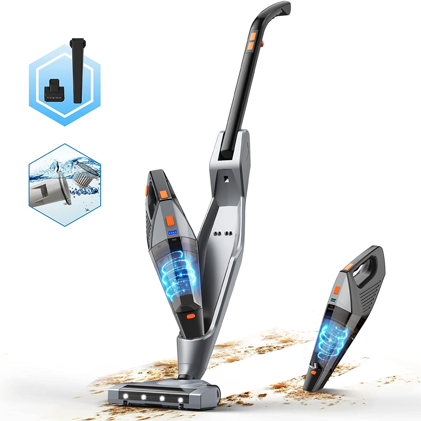 Wet Dry Cordless-Vacuum Cleaner-Lightweight-Powerful Floor-Cleaning - 2 in 1/ 16Kpa Handheld Vacuum with Washable HEPA Filter Portable for Home,Pet Hair,Carpet