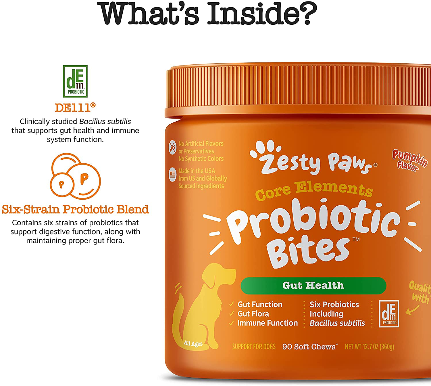 Zesty Paws Probiotic for Dogs Clinically Studied DE111 - Functional Dog Supplement Soft Chews for Pet Immune System