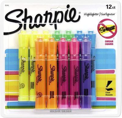 Sharpie Tank Highlighters Assorted Fluorescent Colors | Chisel Tip Highlighter Pens, 12 Count