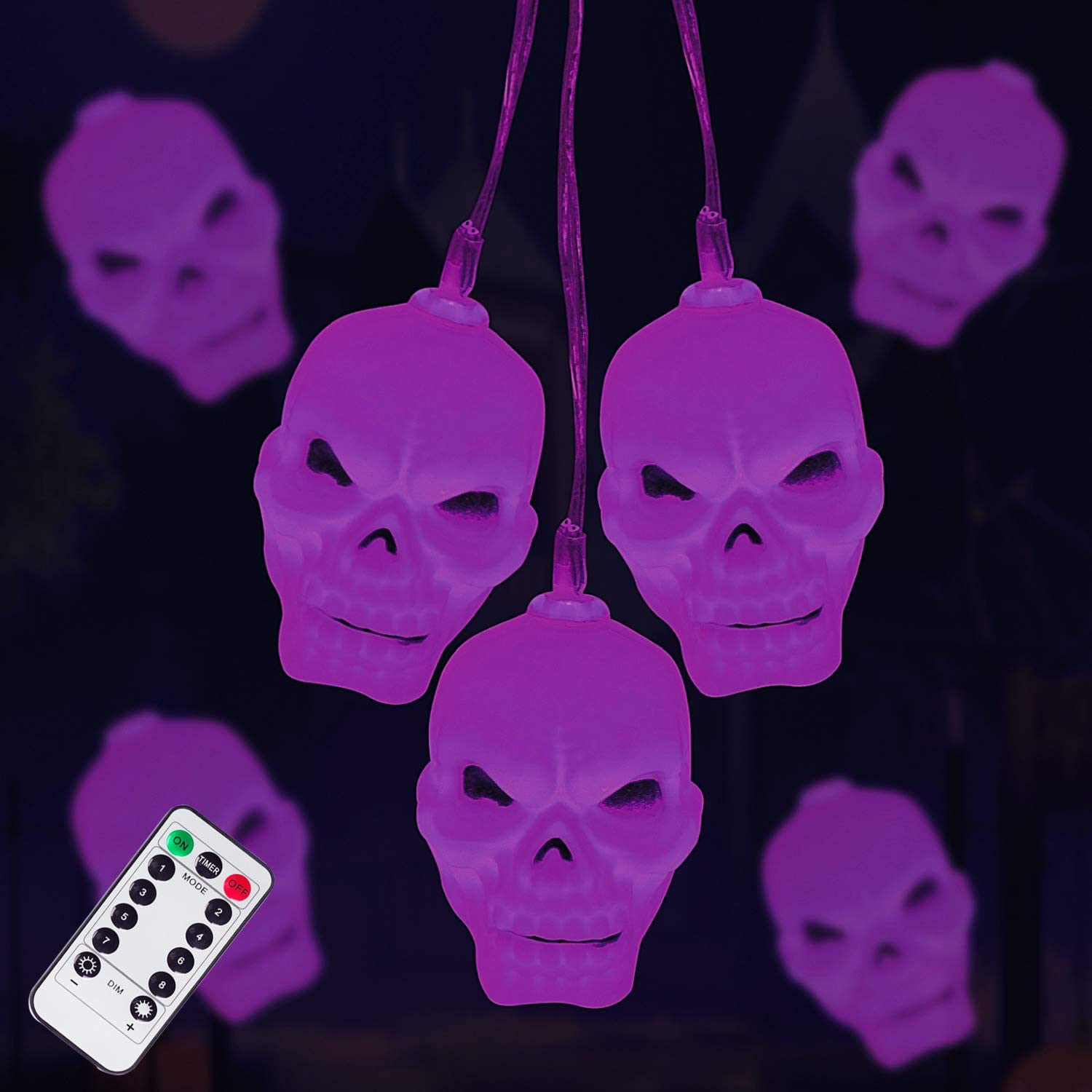Halloween Skeleton Skull String Lights, Halloween Decoration Spooky Lights with 30 LEDs，Waterproof 8 Modes Twinkle Lights，Halloween Indoor/Outdoor Party, Yard, Haunted House Decorations（Purple）