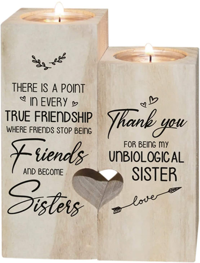to My Bestie Candle Holder- Thank You for Being My Unbiological Sister Women Female Girl Friends LEFUYAN Personalized Custom Friendship Birthday Gift Wooden Candle Holder