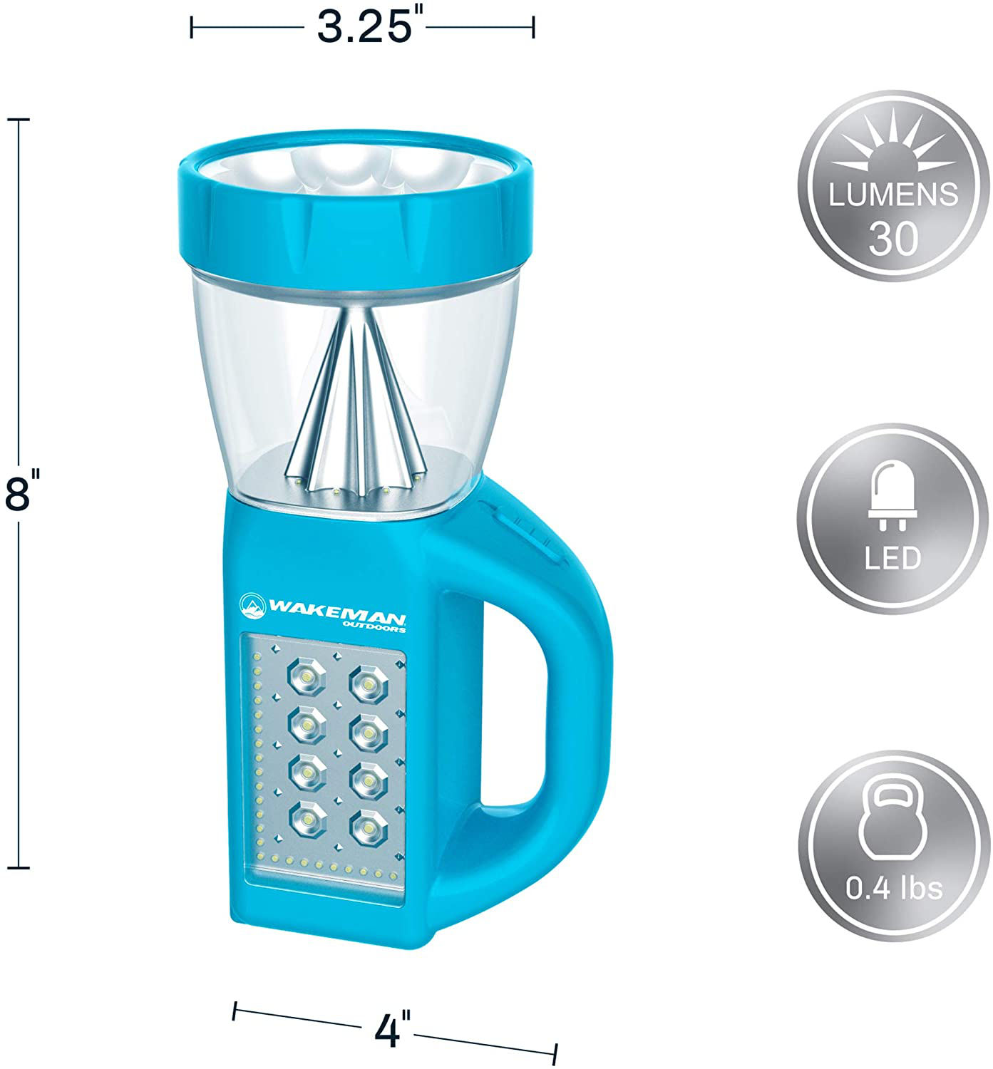 LED Lantern Flashlight Combo- 3-In-1 Lightweight Lamp with Side Panel Light- Portable for Camping, Hiking & Emergencies by Wakeman Outdoors (Blue)