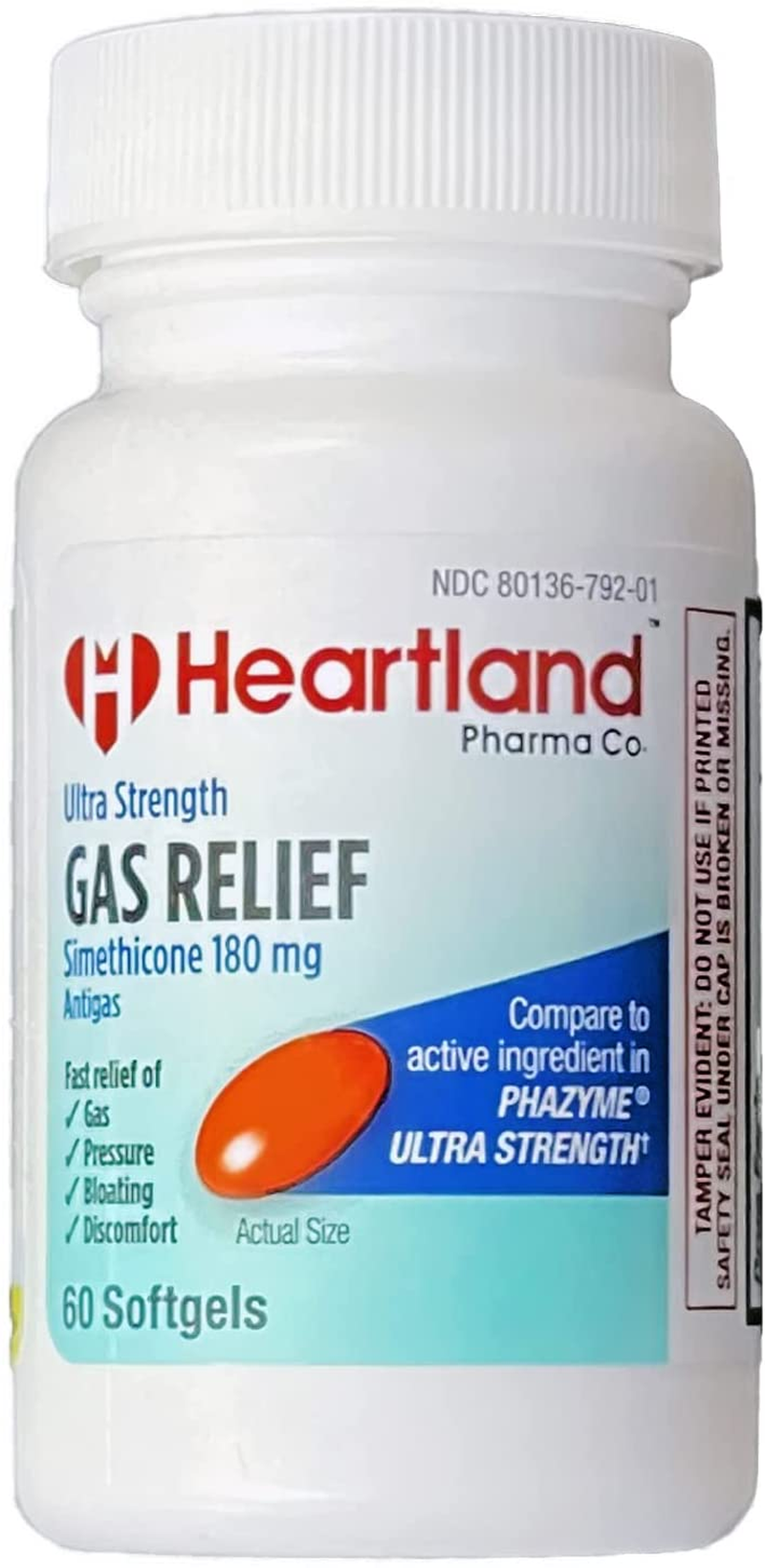 Heartland Pharma Co Simethicone 180Mg Softgel - Anti- Gas - Ultra Strength Gas Relief - (60 Count)