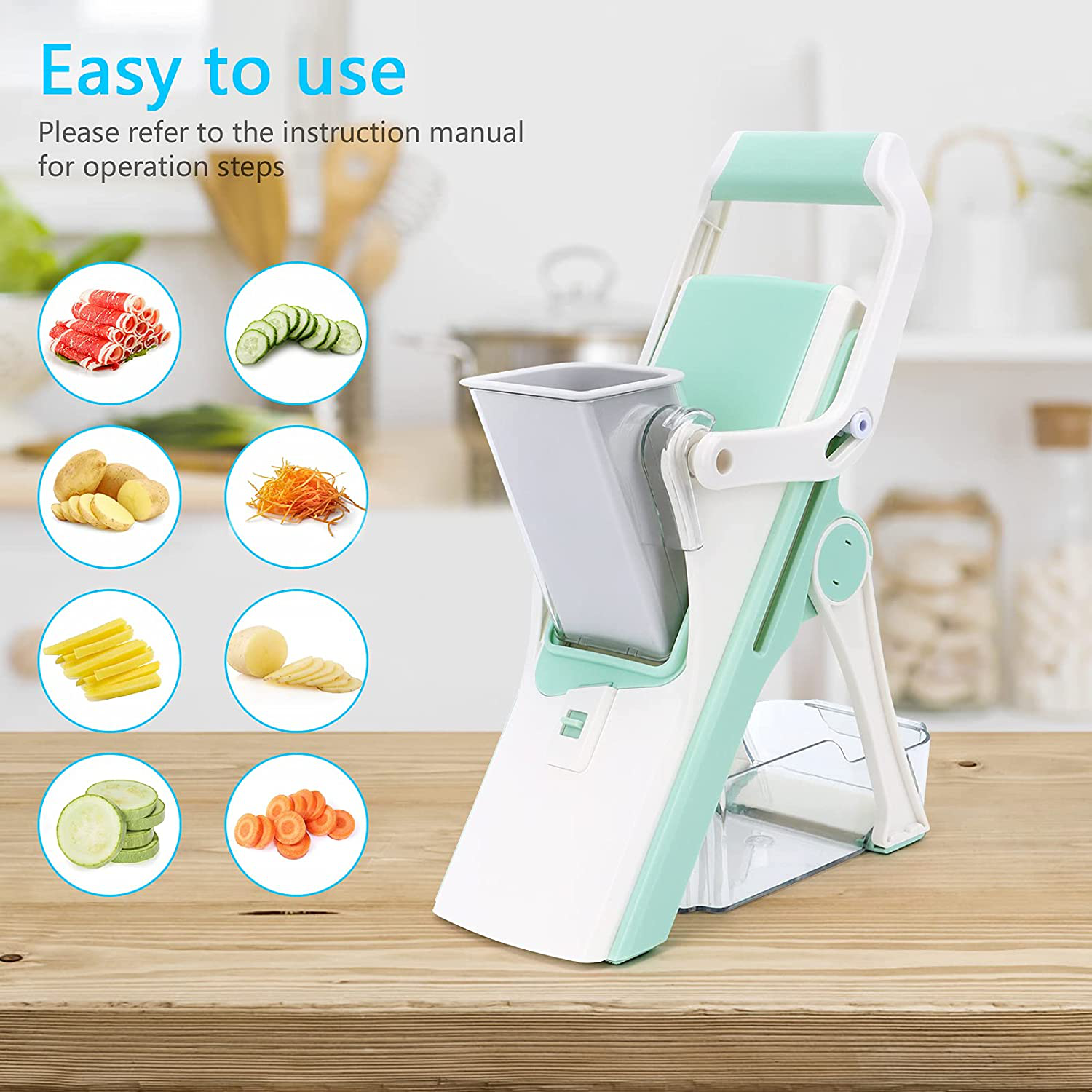 Mandoline Slicer Vegetables Chopper, All in One Adjustable Vegetable Slicer Stainless Steel Manual Cutter Vegetable Grater Julienne Slicer Fruit Waffle for Kitchen Onion Potato Slicer