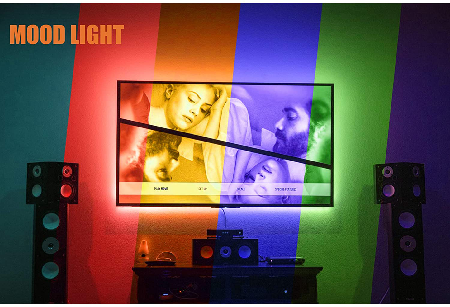 PANGTON VILLA Led Strip Lights 14.3 Feet for 65-75in Tv, USB Backlight Kit with Remote 16 Color 5050 RGB Bias Mood Lamp for Bedroom, Room HDTV, ft, 14