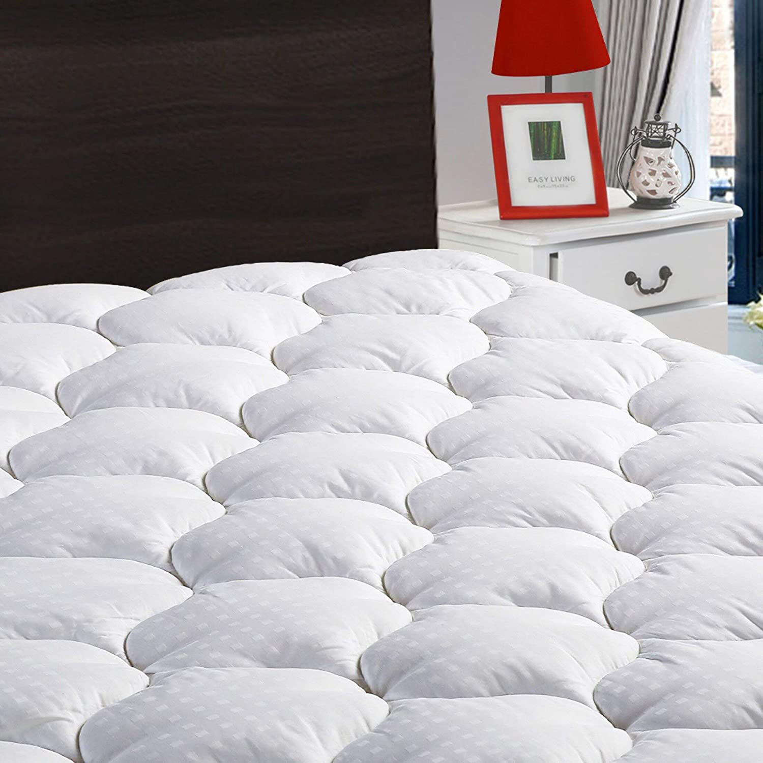 LEISURE TOWN California King Mattress Pad Cover Cooling Mattress Topper Cotton Top Pillow Top with Snow Down Alternative Fill (8-21 Inch Fitted Deep Pocket)