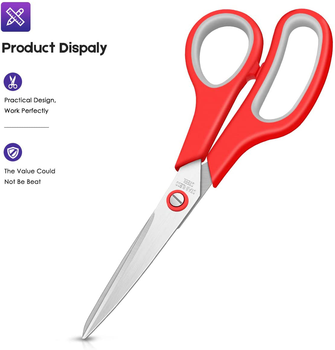 Scissors, Taotree 8" Multipurpose Scissor Bulk Pack Stainless Steel Sharp Scissors for Office Home General Use