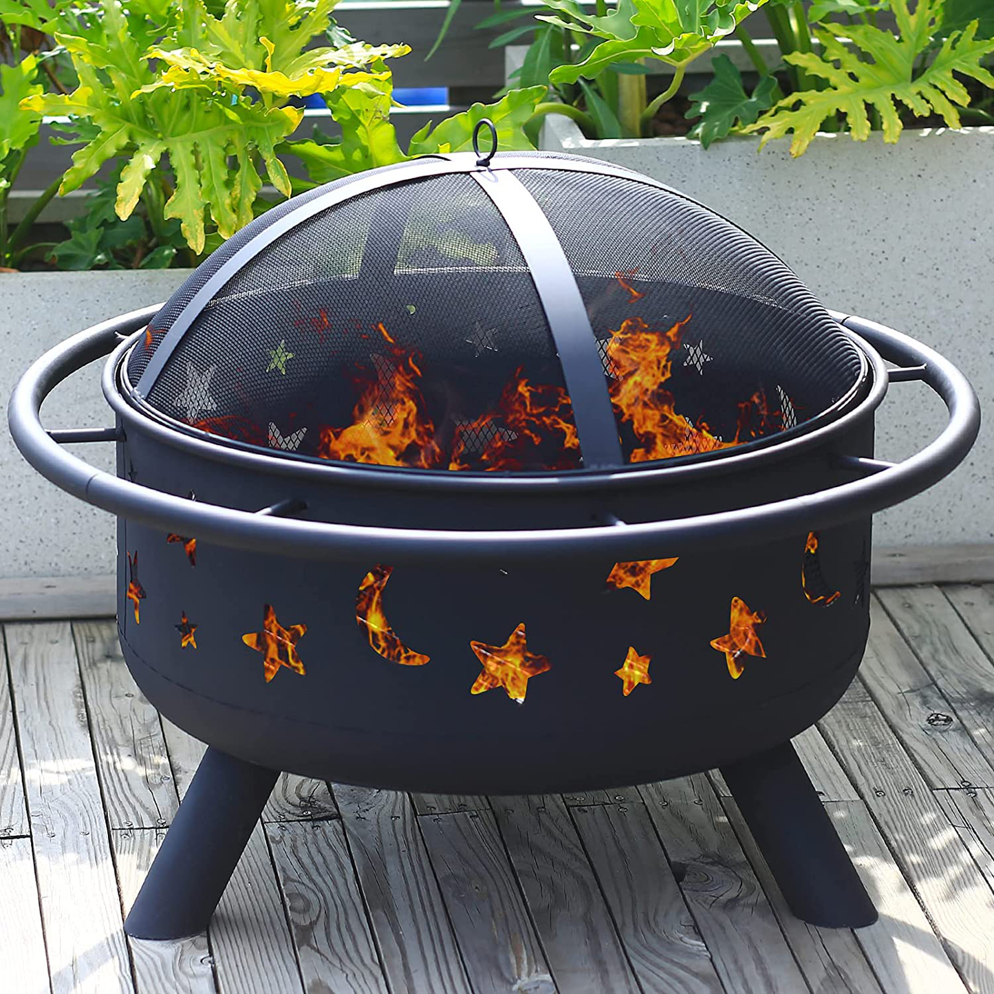 Outdoor Fire Pit Set, Fire Pits for Outside - Includes Screen, Cover and Log Poker, 30 inch Round Star and Moon Fire Pit by CGVOVOT