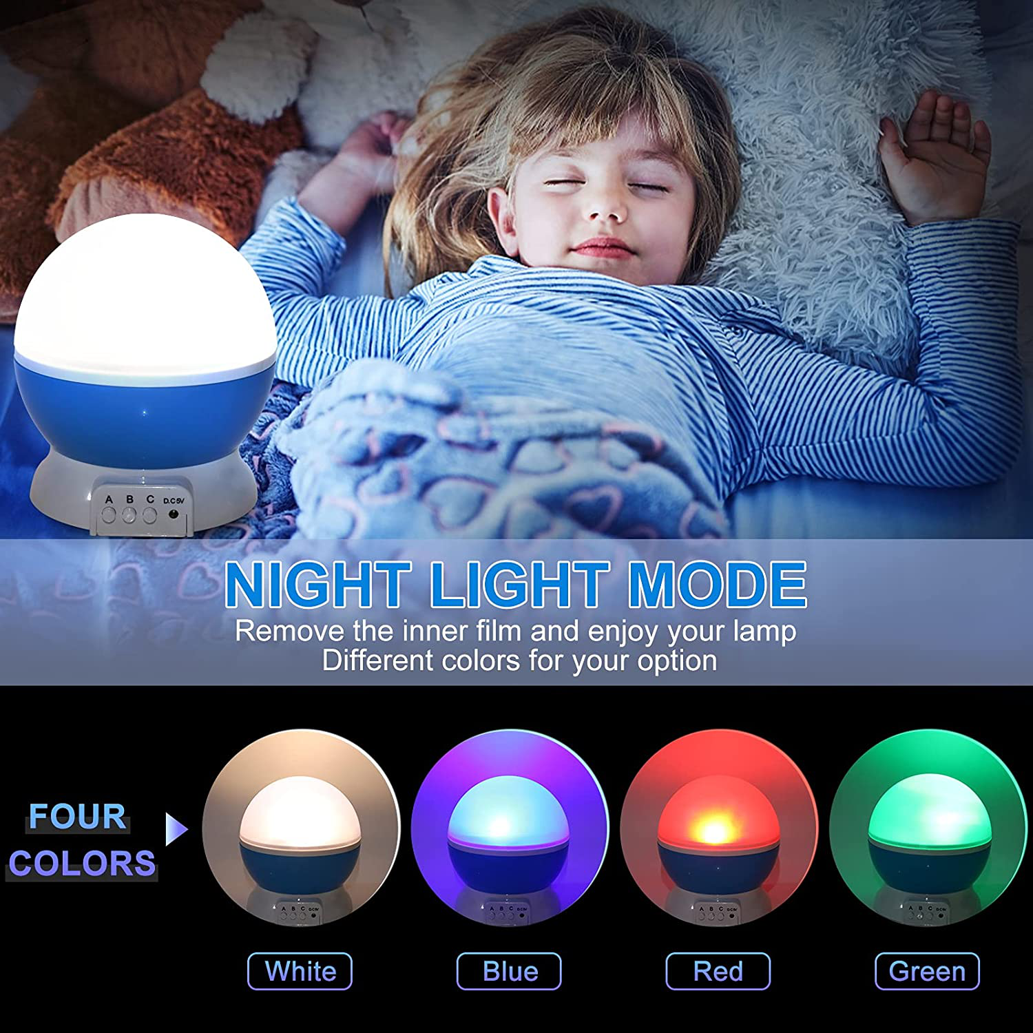 Night Light for Kids, Votozi Kids Night Light, Star Night Light, Moon and Star Projector 360 Degree Rotation - 4 LED Bulbs 9 Light Color Changing with USB Cable, Unique Gift for Men Women Children