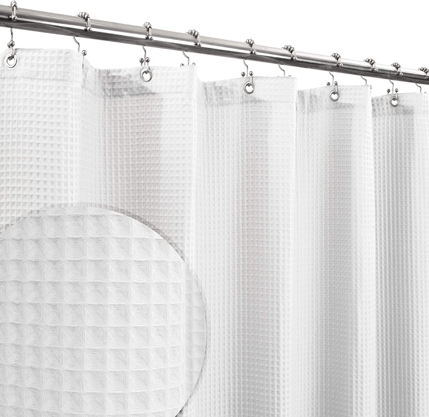 Barossa Design Cotton Blend Shower Curtain Honeycomb Waffle Weave, Soft & Hotel Spa, Washable