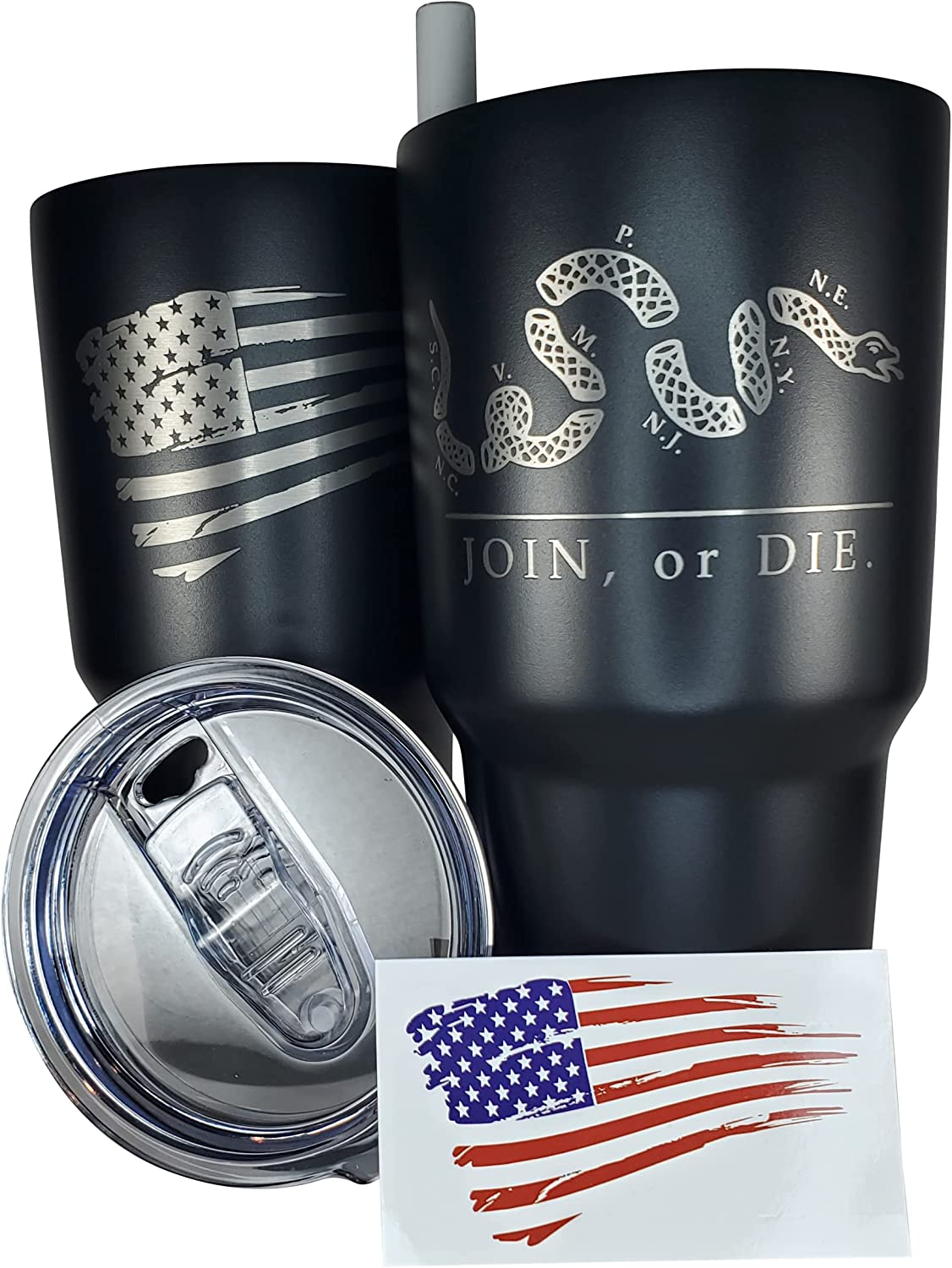 30Oz Army Veteran Tumbler - Double Insulated - with Silicone Straw and USA Sticker (Army Veteran)