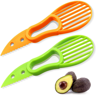 2Pcs Ruooson Avocado Slicer, 3 in 1 Avocado Cutter, BPA Free Multifunctional Knife/ Slicer/Pitter/Spliter and Comfort-Grip Handle, Suitable for Kiwi Dragon Fruit, Green and Orange
