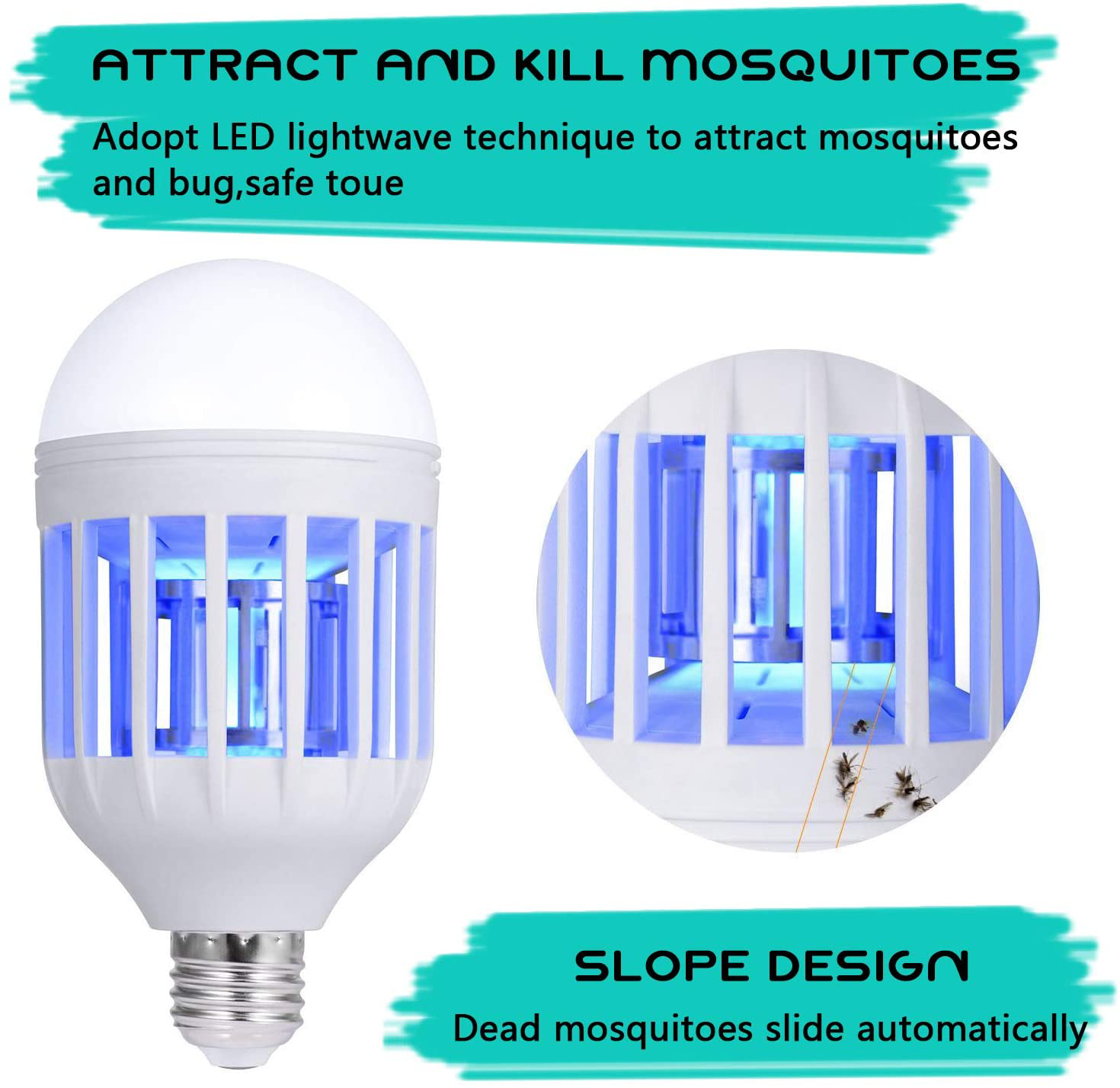 Bug Zapper Light Bulb, 2 in 1 Mosquitoes Killer Lamp Led Electronic Insect & Fly Killer