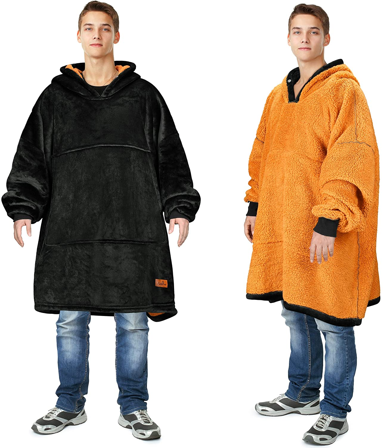 Oversized Wearable Blanket Hoodie Sweatshirt, Comfortable Sherpa Lounging Pullover for Adults