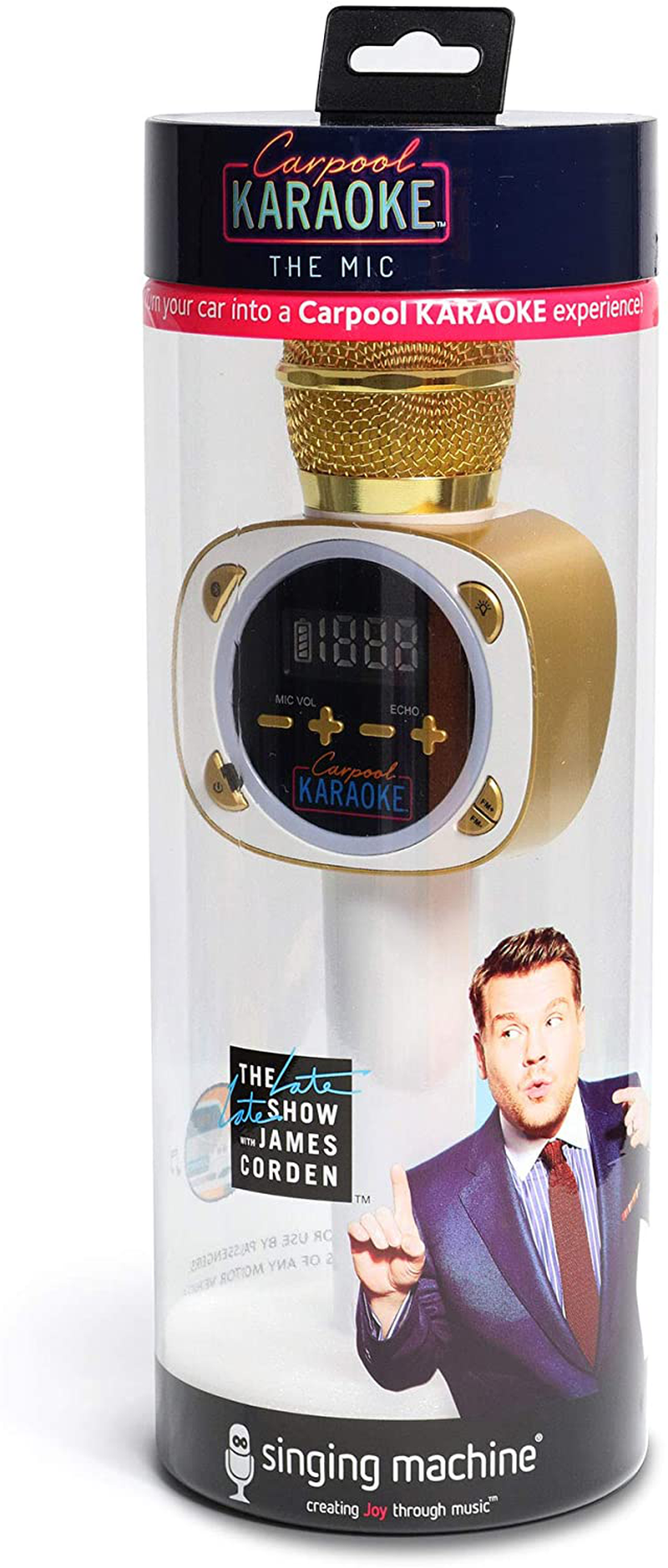 Carpool Karaoke the Mic 1.0, Wireless Karaoke Microphone System, White CPK545 by Singing Machine,Gold & White