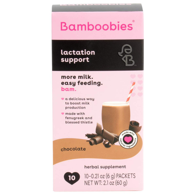 Bamboobies Lactation Support Drink Mix Breastfeeding Supplement Packets, Chocolate, 10 Packets