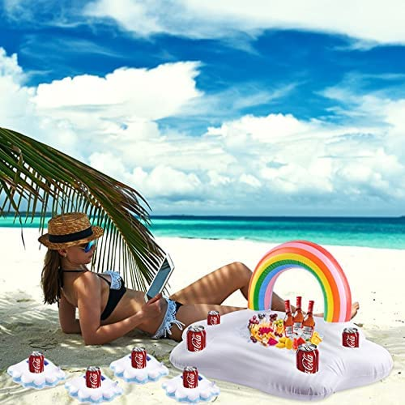 Inflatable Drink Holder Rainbow Pool Party Decorations,Floating Drinking Fruit Serving Pool Float Summer Toys Beach Cup Holder for Kids Adults