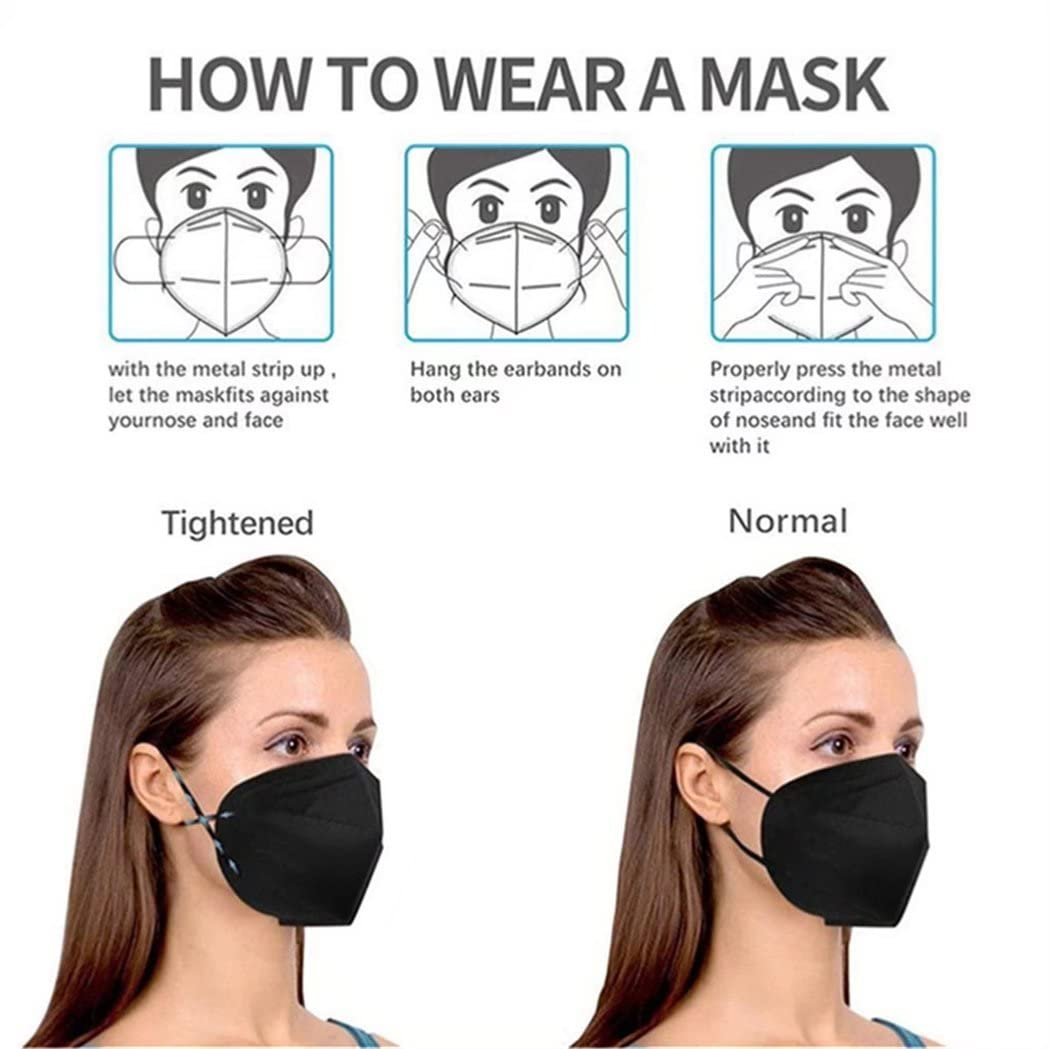 Black KN95 Mask 20PCS Cup Dust Safety Face Masks Breathable 5 Layer with Elastic Ear Loop and Nose Bridge Clip for Adult Men & Women