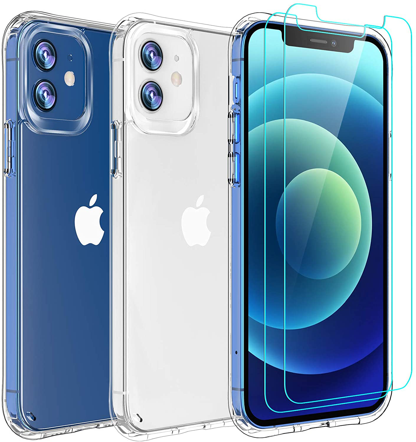 AEDILYS Compatible with Iphone 12 Mini Case (2020),[Airbag Series] with [2 X Tempered Glass Screen Protector] [ Military Grade ] | 15Ft. Drop Tested [Scratch-Resistant] 5.4 Inch- Clear, Fdf-90