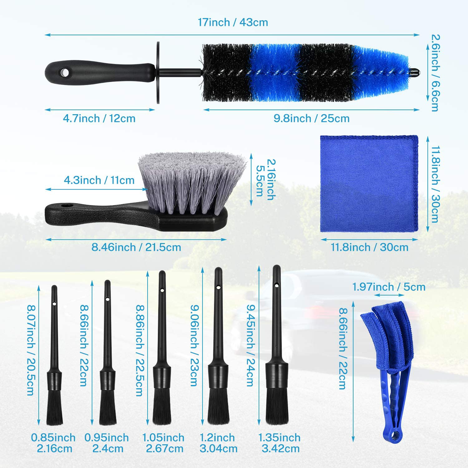 Kohree 9Pcs Wheel Tire Brush Set for Cleaning Wheels, Detail Car Wash Wheel Cleaner Rim Brushes Kit for Washing Tires Vehicle Auto Engine