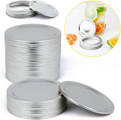 Blisset Canning Lids Regular Mouth, Tinplate Secure Canning Caps, Food-Grade Silicone Ring Good Sealing Performance- Airtight and Leak Proof for Mason Jars(100 Pcs）