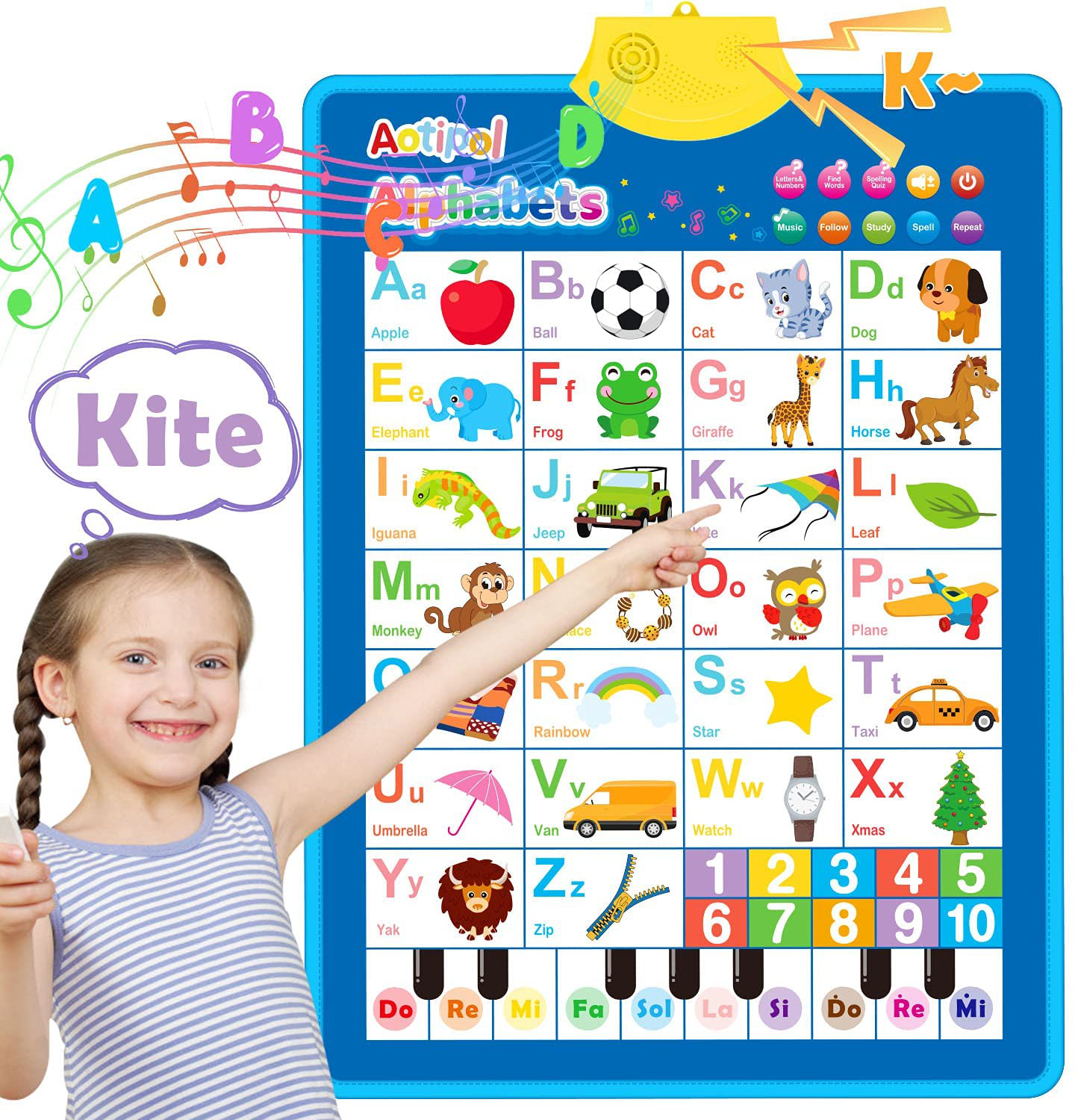 aotipol Electronic Interactive Alphabet Wall Chart, Talking ABC & 123 & Piano Tone Poster, Educational Toys for 3 4 5 Year Old Boys Girls, Toddlers Kids Learning Toys