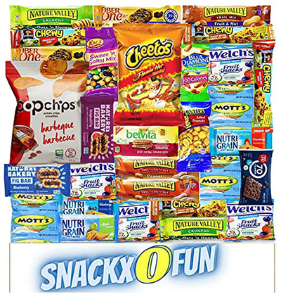 Snackxofun Care Package Variety Pack Gift Box (33 Count) Natural Bars Nuts Healthy Fruit Nutritious Snack Pack Assorted Basket Bundle Mix Sampler College Student Office Men Women Camping Road Trips