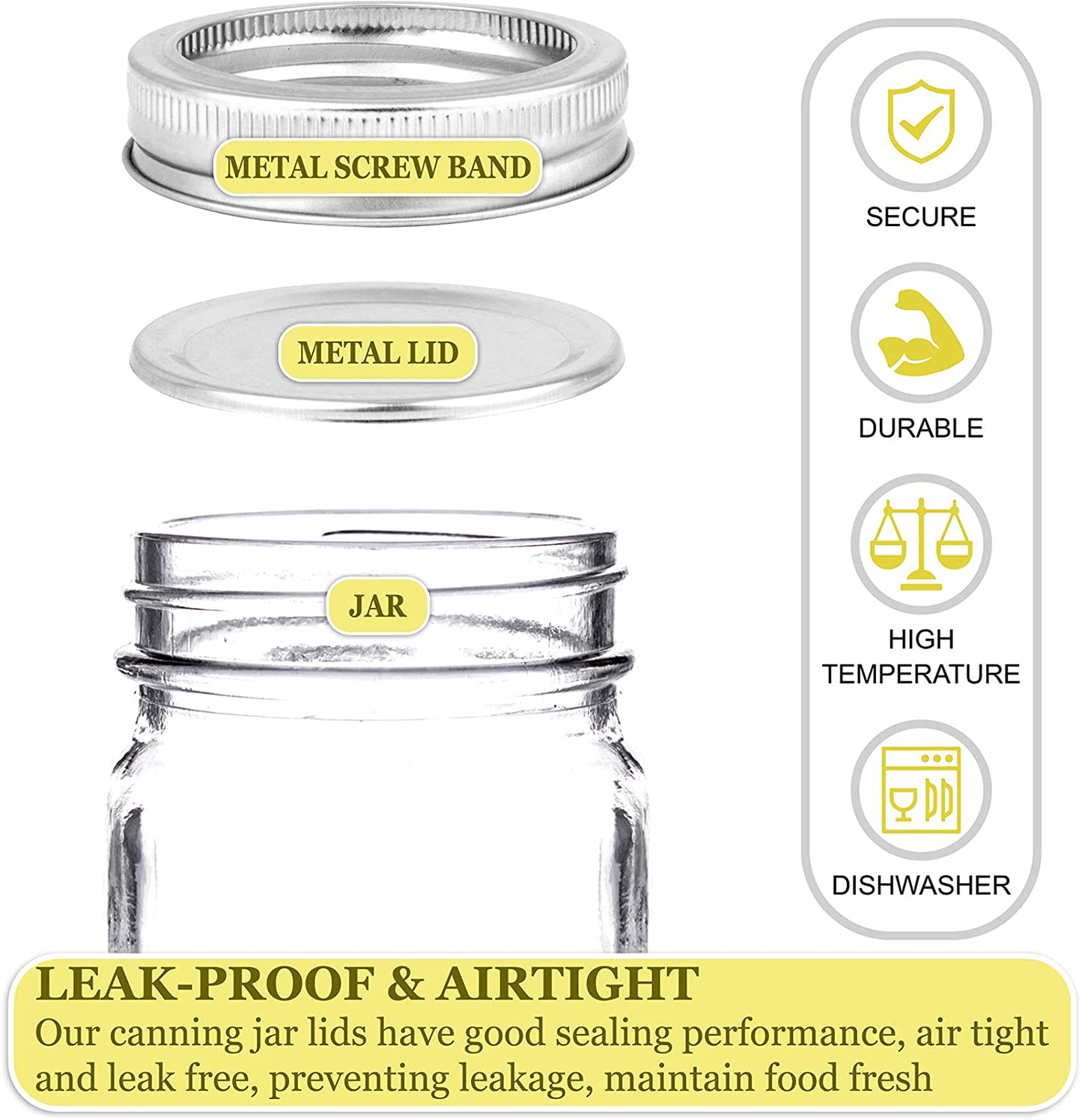 Blisset Canning Lids Regular Mouth, Tinplate Secure Canning Caps, Food-Grade Silicone Ring Good Sealing Performance- Airtight and Leak Proof for Mason Jars(100 Pcs）