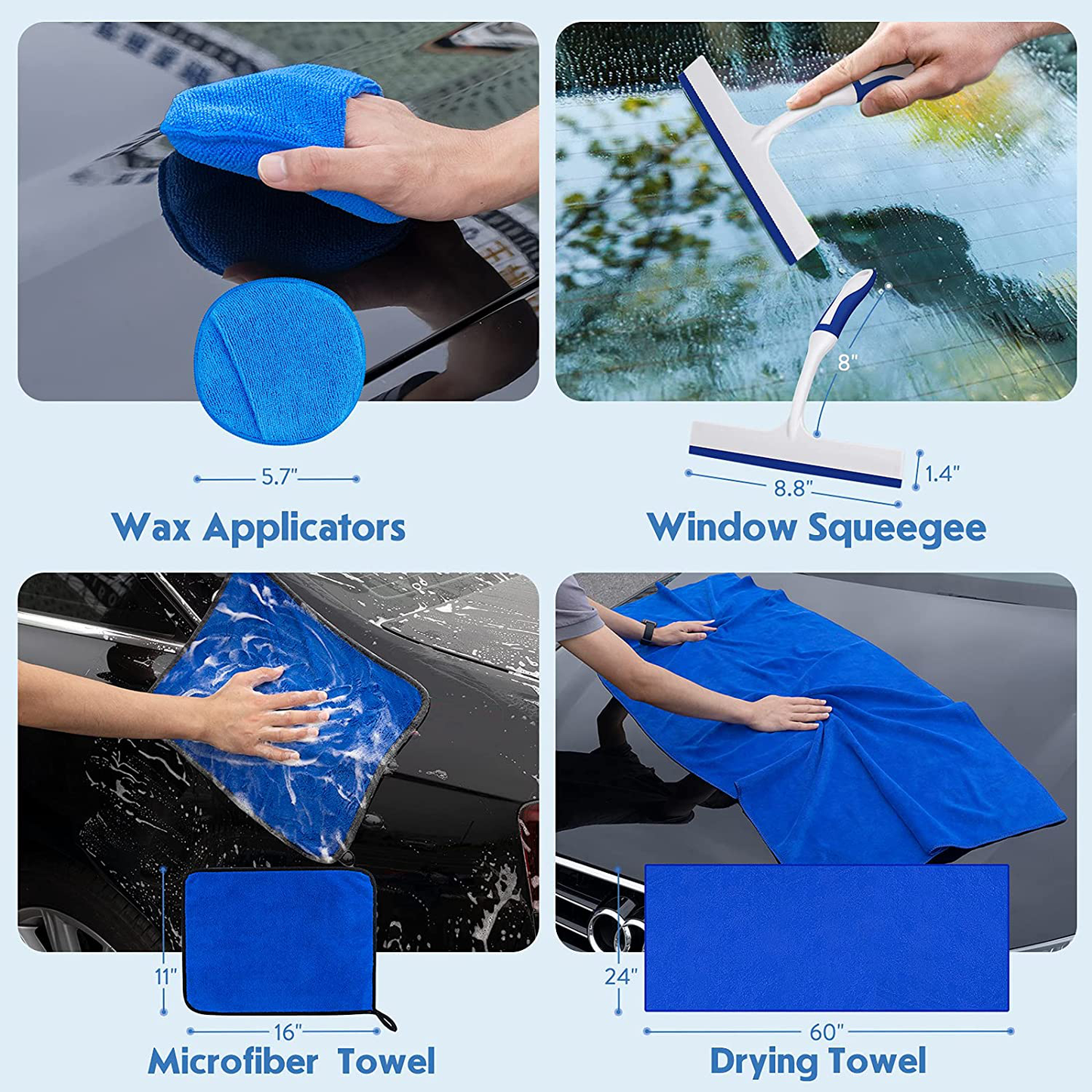 Car Wash Kit Cleaning Tools with Bucket Complete Detailing Supplies, 12pcs Best Car Washing Kits,Collapsible Bucket Extendable Duster Wash Mitt Towel Tire Brush Window Scraper Wax Applicator