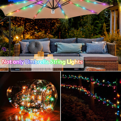 Patio Umbrella Light String Lights 8 Brightness Modes 104 Leds at 3AA Battery Operated Waterproof Outdoor Umbrella Pole Light for Patio Umbrellas Camping Tents (Multi-Colored)