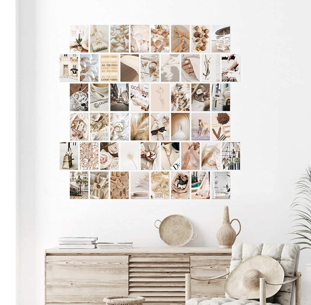 Neutral Wall Collage Kit Aesthetic Pictures, Aesthetic Room Decor, Bedroom Decor for Teen Girls, Wall Collage Kit, VSCO Room Decor, Photo Wall, Aesthetic Posters, Collage Kit (50 Set 4x6 inch)