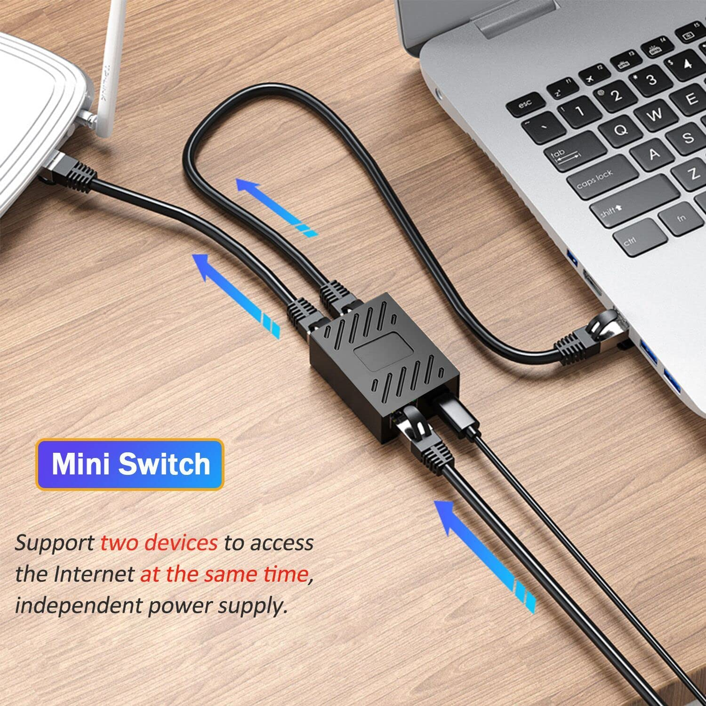 RJ45 Ethernet Switch 1 to 2, RJ45 Ethernet Extender 1 Female to 2 Female Support Two Devices Online at the Same Time.