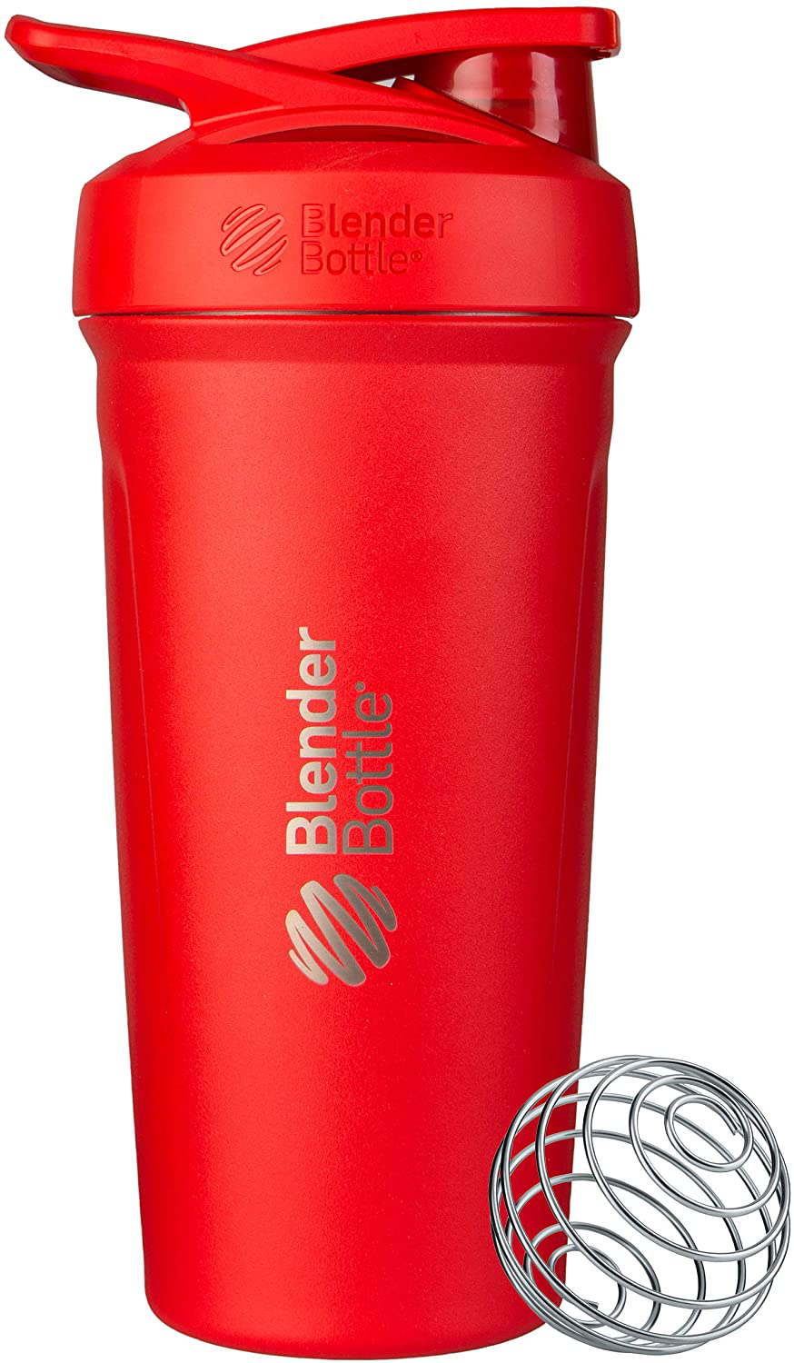 BlenderBottle Strada Shaker Cup Insulated Stainless Steel Water Bottle with Wire Whisk, 24-Ounce, Red