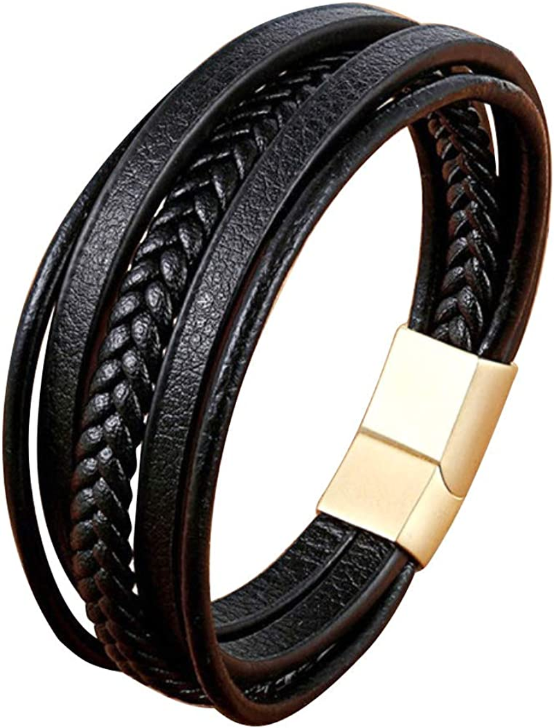 Multi-Layer Braided Leather Bracelets with Magnetic Clasp Mens Cuff Bracelets for Men Genuine Leather Bracelet Christian Leather Bracelet Cross Religious Leather Bracelets