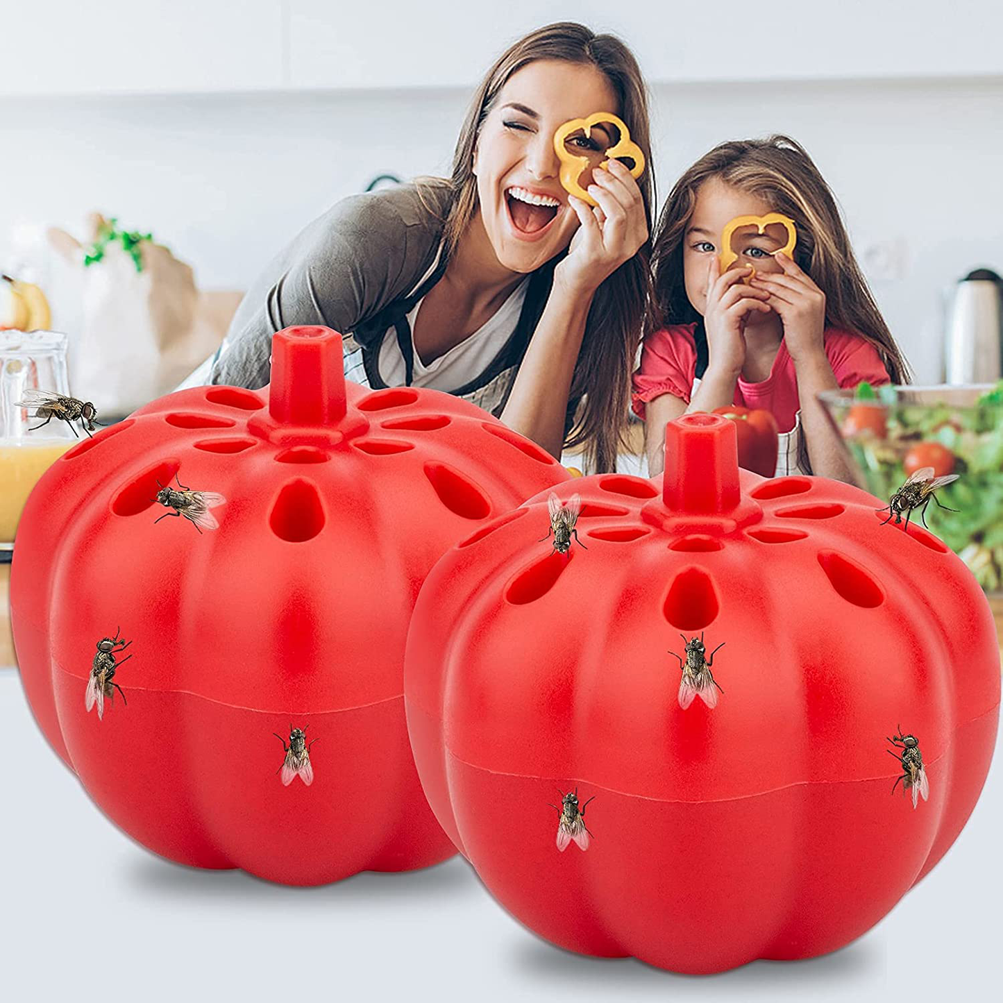 Allinall Fruit Fly Trap,Effective Gnats Trap Indoor Fruit Fly Killer,Easy to Use & Safe Non-Toxic Lure Fly Catcher and Gnat Killer for Indoor/Home/Kitchen/Dining Areas Pumpkin Shape 2 Pack Frosted