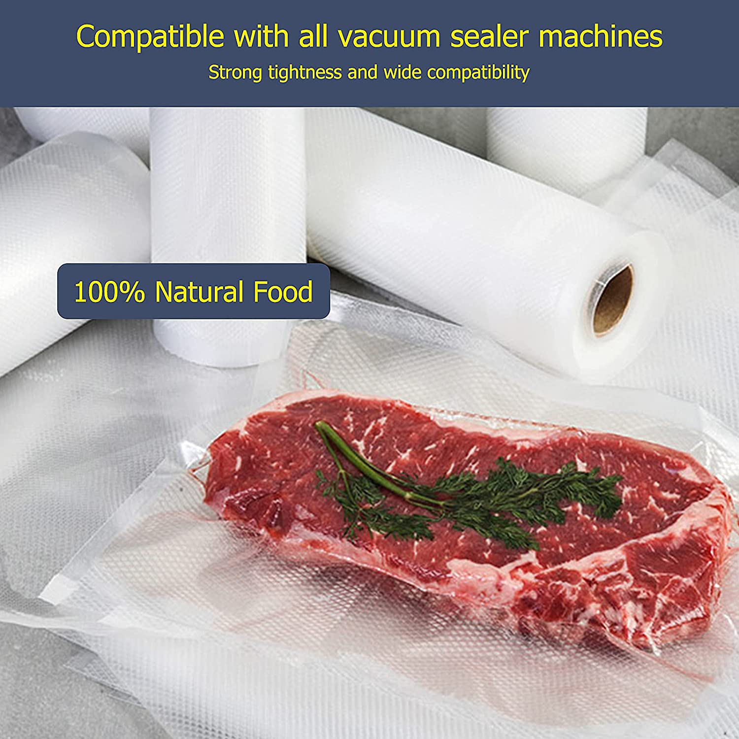 MIMODAY Vacuum Sealer Bags for Food Saver, 2 Rolls 11"X16.4' Thickened 250 Um, Smell-Proof, Commercial Grade Vacuum Bags Rolls, BPA Free, Heavy Duty, Great for Vac Storage, Meal Prep or Sous Vide Bags