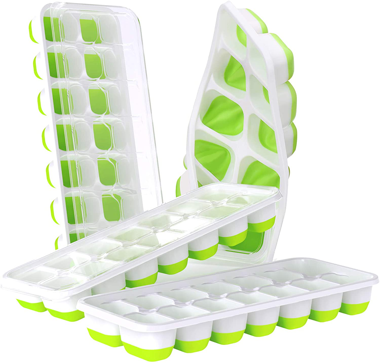 DOQAUS Ice Cube Trays 4 Pack, Easy-Release Silicone & Flexible 14-Ice Cube Trays with Spill-Resistant Removable Lid, LFGB Certified and BPA Free, for Cocktail, Freezer, Stackable Ice Trays with Covers