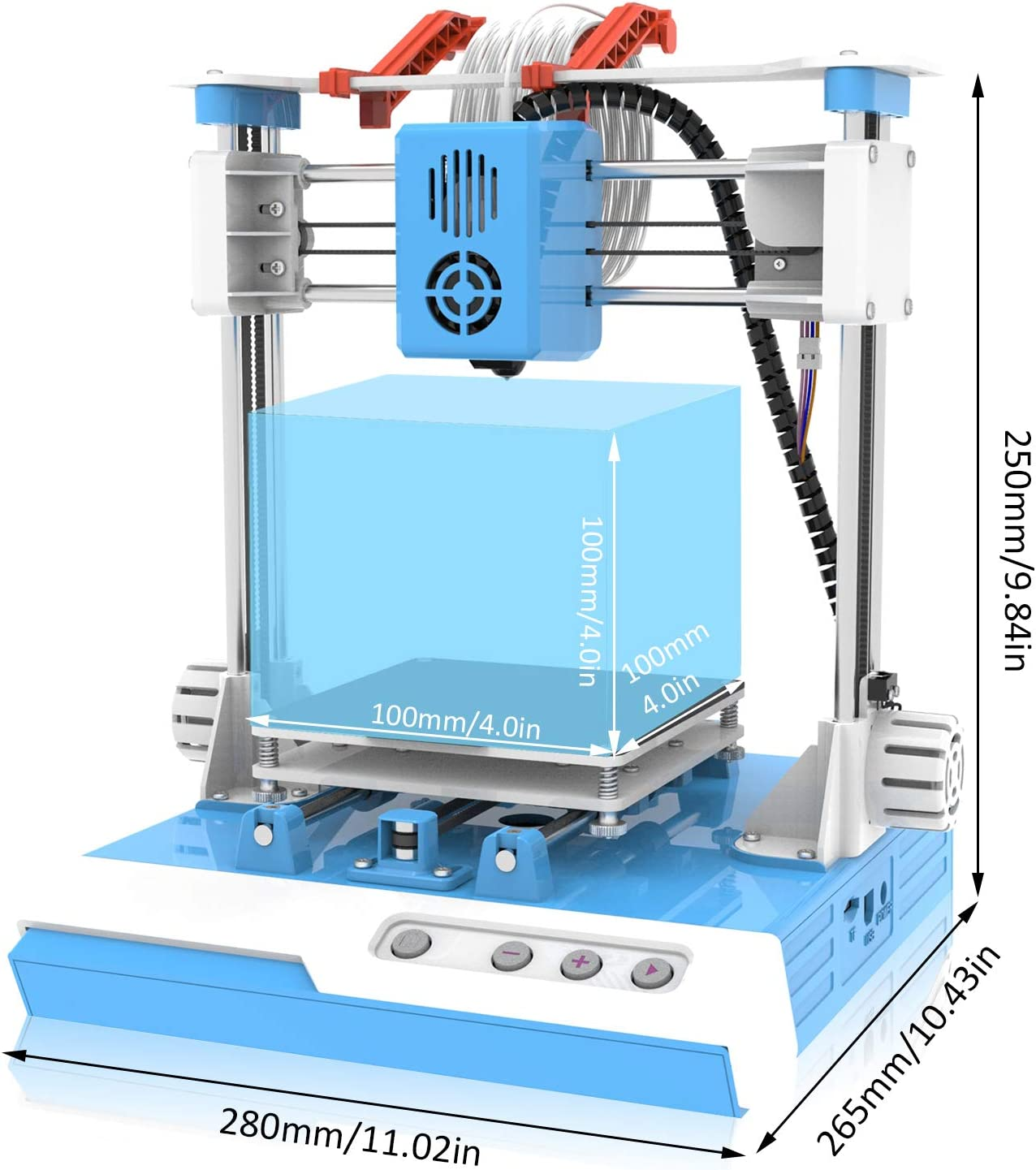 Mini 3D Printer for Beginners, Building Size 100 X 100 X 100MM Portable Desktop with 10M 1.75Mm PLA Filament, Magnetic Removable Plate (Blue)