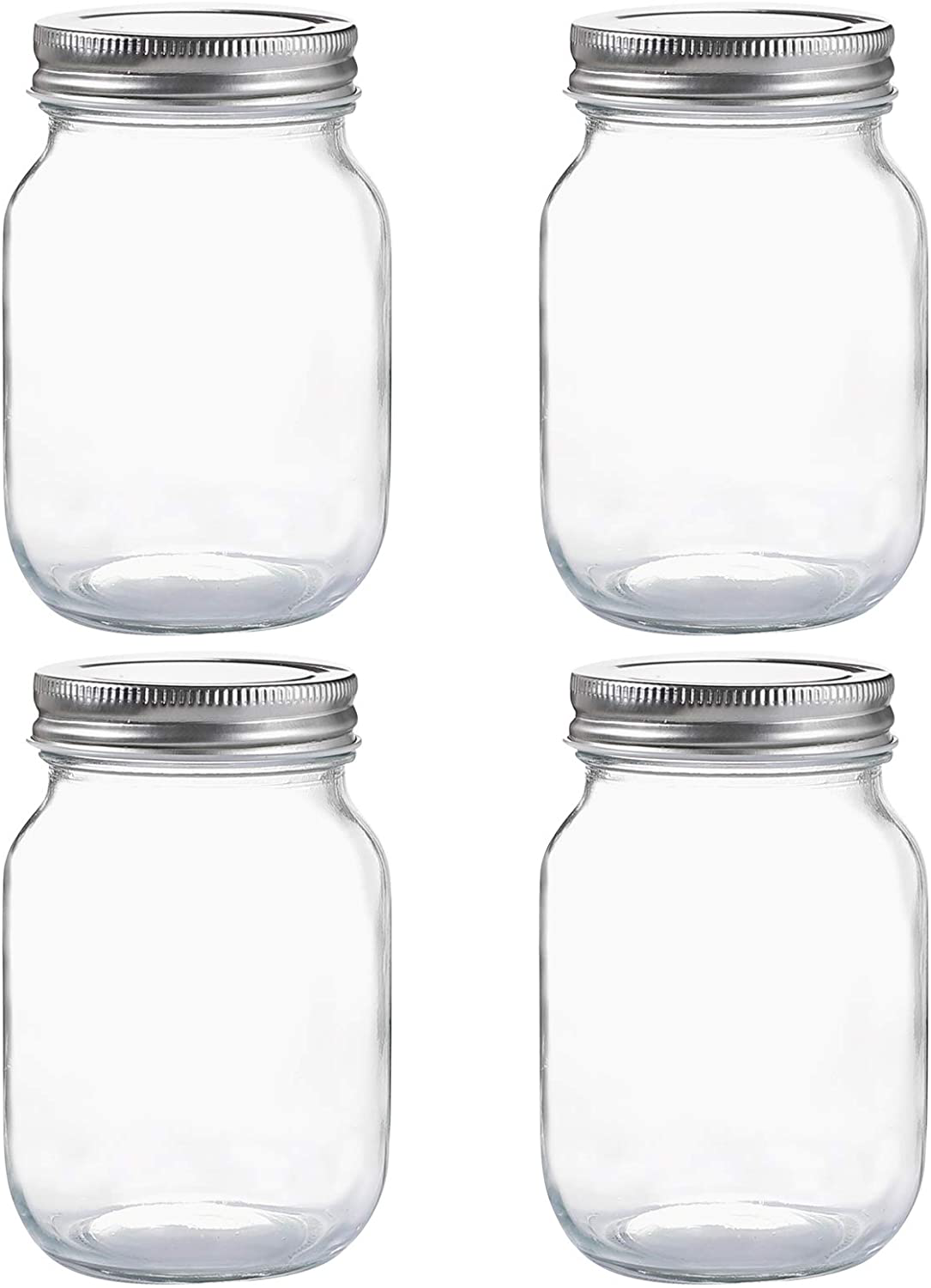 Glass Regular Mouth Mason Jars, 16 oz Clear Glass Jars with Silver Metal Lids for Sealing, Canning Jars for Food Storage, Overnight Oats, Dry Food, Snacks, Candies, DIY Projects (4PACK)