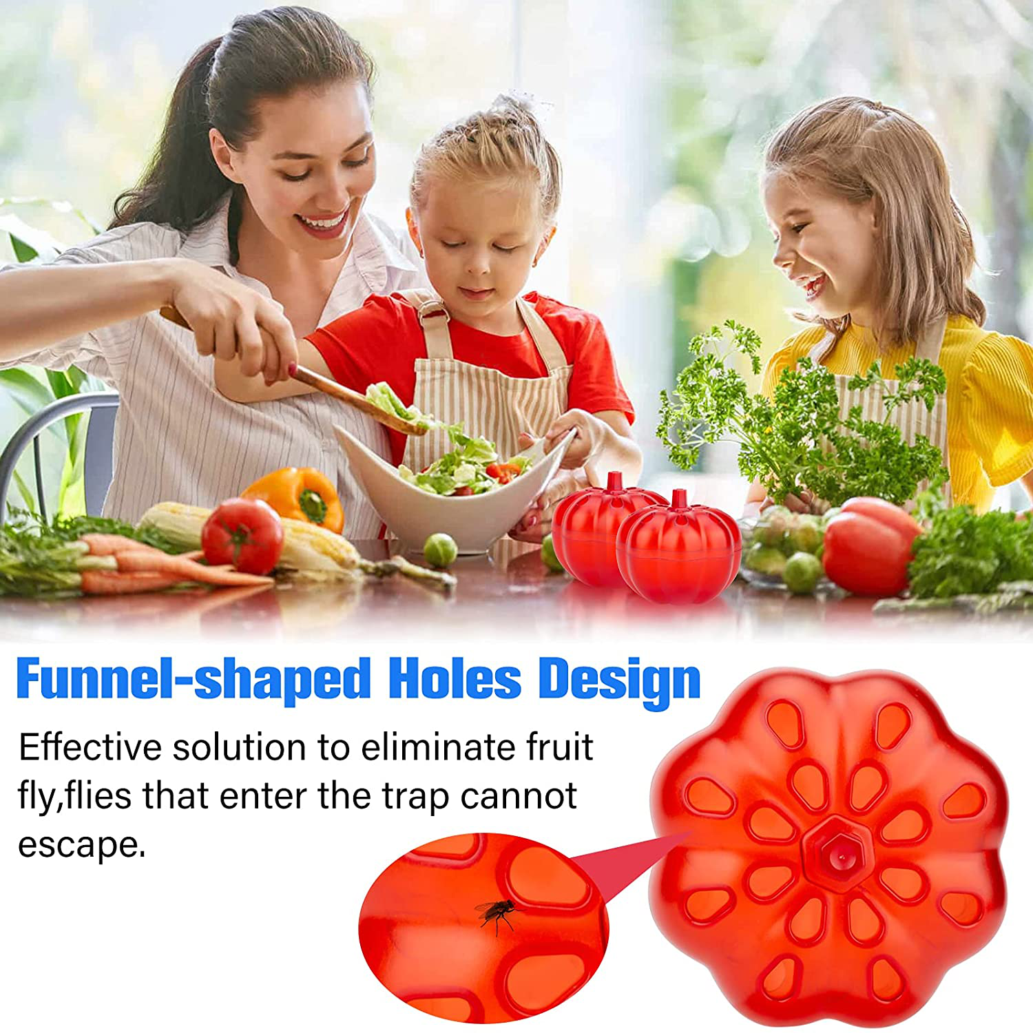 Burxoe Fruit Fly Trap,Reusable Fruit Fly Traps for Kitchen, Fruit Fly Traps Indoor Sticky, Fly Trap Refill,Fly Catcher for Food Areas Safe Non-Toxic Odorless 2 Packs Pumpkin Shape